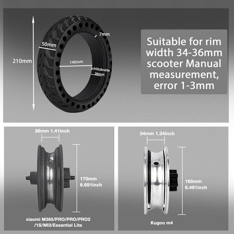 KAOUKUO 1 Pack Solid Tire,8.5Inch Electric Scooter Wheels for Xiaomi M365 Gotrax/gxl V2/XR Scooter Accessories,8 1/2'' Front/Rear Rear Solid Tires replacement wheel - Image 5